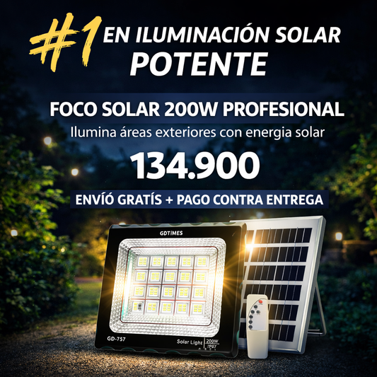 ☀️LED SOLAR 200W - ILUMINA DURANTE TODA LA NOCHE SIN INTERRUPCIONES